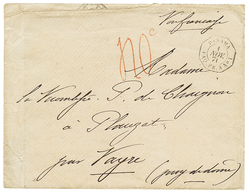 206 1871 PANAMA PAQ FR. A N°1 + Taxe 40c Rouge (rare) Sur Enveloppe Avec Texte De VALPARAISO Pour La FRANCE. Combinaison - Maritieme Post