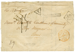 210 "1 JANVIER 1876 - 1er Jour De L' UNION GENERALE DES POSTES (UGP)" : GB/1F66c + T + Taxe 15+ INDIA UNPAID Sur Lettre( - Maritieme Post