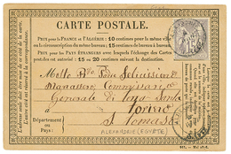 212 15c SAGE Obl. ALEXANDRIE EGYPTE Sur CARTE PRECURSEUR Pour TORINO (ITALIE). Utilisation Rare D'une CARTE PRECURSUR Da - Autres & Non Classés