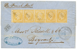 216 1859 Bande De 5 Du 10c(n°13) Obl. PC 3766 + ALEXANDRETTE SYRIE + POSTE FRANCAISE D' ALEP Bleu Sur Lettre D' ALEP Pou - Autres & Non Classés