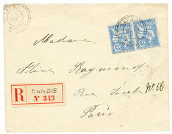 226 CRETE : 1911 Paire 25c MOUCHON Obl. CANDIE CRETE Sur Enveloppe RECOMMANDE Pour PARIS. TB. - Otros & Sin Clasificación