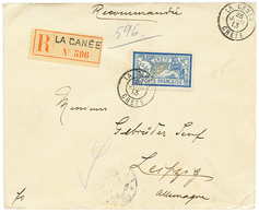 227 CRETE : 1913 5F MERSON Obl. LA CANEE Sur Enveloppe RECOMMANDEE Pour LEIPZIG. Rare. Superbe. - Autres & Non Classés
