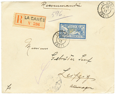 227 CRETE : 1913 5F MERSON Obl. LA CANEE Sur Enveloppe RECOMMANDEE Pour LEIPZIG. Rare. Superbe. - Altri & Non Classificati