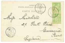 232 1901 Paire 5c SAGE Obl. JAFFA SYRIE Sur Carte Pour L' ANGLETERRE. Superbe. - Andere & Zonder Classificatie