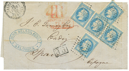 242 "SALONIQUE Pour L' ESPAGNE" : 1869 20c(n°29)x4, Un Ex. Pd Obl. GC 5095 + SALONIQUE TURQUIE Sur Lettre Pour CADIZ (ES - Altri & Non Classificati