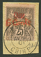 308 CHINE : 6c S/ 25c (n°21) Oblitéré Sur Fragment. Cote 440€. Signé SCHELLER. Superbe. - Autres & Non Classés