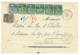 355 BENIN : 1892 5c(n°4) Bande De 5 + 10c(n°5) + 15c(n°6) Obl. PORTO-NOVO BENIN Sur Enveloppe RECOMMANDEE Pour La FRANCE - Other & Unclassified