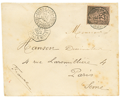 364 "GRAND LAHOU COTE D' OR D' AFRIQUE" : 1892 COLONIES GENERALES 25c Obl. GRAND LAHOU COTE D' OR D' AFRIQUE Sur Lettre  - Altri & Non Classificati