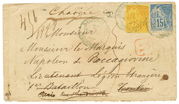 388 "CONSULAT D' ITALIE à SAIGON" : 1885 CG 15c + 25c Obl. Cachet TELEGRAPHIQUE SAIGON-PORT COCHINCHINE + "CHARGE" Sur E - Autres & Non Classés