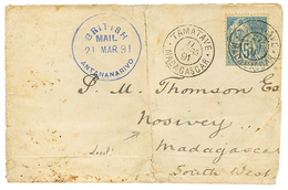397 MADAGASCAR - BRITISH MAIL : 1891 CG 15c Obl. TAMATAVE + Cachet BRITISH MAIL ANTANANARIVO En Bleu Sur Lettre(défauts) - Other & Unclassified