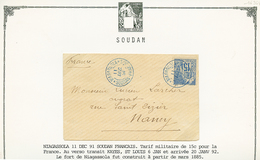 428 "NIAGASSOLA - PRECURSEUR" : 1891 COLONIES GENERALES 15c Obl. NIAGASSOLA SOUDAN En Bleu Sur Env. Au Tarif Militaire P - Sonstige & Ohne Zuordnung