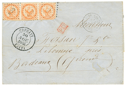 442 TAHITI : 1864 Bande De 3 Du 40c AIGLE (1 Ex. Pd) Obl. Losange OCN + Trés Rare Grand Cachet PAPEITI TAÏTI Sur Lettre  - Other & Unclassified