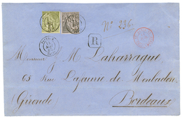 445 TAHITI : 1887 CG 25c + 1F Obl. PAPETE TAITI Sur Enveloppe RECOMMANDEE Pour La FRANCE. TTB. - Other & Unclassified