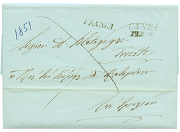 466 "CANEA" : 1851 CANEA/FEB.8 + FRANCA On DISINFECTED Entire Letter To TRIESTE. Vvf. - Eastern Austria