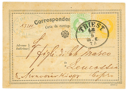 476 CYPRUS : 1875 AUSTRIA P./Stat 2k + 3k Canc. TRIESTE On Card To LEUCOSSIA CYPRUS. Light Crease. Verso, Rare LARNACA D - Oriente Austriaco