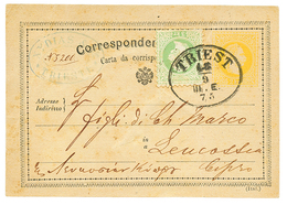 476 CYPRUS : 1875 AUSTRIA P./Stat 2k + 3k Canc. TRIESTE On Card To LEUCOSSIA CYPRUS. Light Crease. Verso, Rare LARNACA D - Oostenrijkse Levant