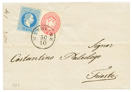 483 "METELINE" : 1868 5s + 10s Canc. METELINE On Entire Letter To TRIESTE. Rare Mixed Issue Franking. Vvf. - Levant Autrichien