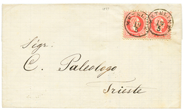 484 "METELINE" : 1877 Pair 5 SOLDI Canc. METELINE On Entire Letter To TRIESTE. Superb Quality. - Eastern Austria