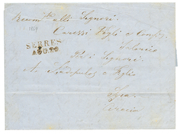 503 "SERRES" : 1854 SERRES/AGO.20 On Entire Letter To SYRA. Verso, Superb Cachet SALONICH/30.AOUT. Vvf. - Levant Autrichien