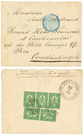 511 BULGARIA : 1889 2 Covers To CONSTANTINOPLE With 25c + Blue Negativ Cachet (scarce) And 5c(x5) Canc. BUR. AMBULANT TZ - Andere & Zonder Classificatie