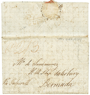 513 GUERNESEY To BERMUDA : 1823 Scroll GUERNESEY (light Strike On Reverse) On Entire Letter To "H.M.S SALISBURY", "BERMU - Bermuda