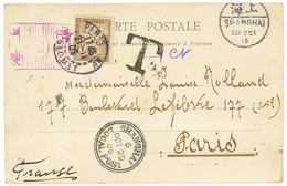 523 1905 Boxed Chinese Cachet In Violet + SHANGHAI LOCAL POST + CHINA 1c+ 2c On Card To FRANCE. Vf. - Other & Unclassified