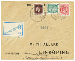 529 COOK ISLANDS : 1920 Mixt 1/2d+ 1d + RAROTONGA 3d On REGISTERED Envelope To LINKOPING (SWEDEN). Vvf. - Cookinseln