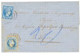 534 1872 10 SOLDI Canc. LARNACA DI CIPRO + GREECE 20l(fault) On Entire Letter. Verso, LLOYD AGENZIE SMIRNE. Rare Mixed F - Zypern (...-1960)