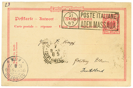 542 ETHIOPIA - ERITREA : 1897 GERMANY 10pf Reply Card Canc. POSTE ITALIANE MASSAUA ADEN To GERMANY. GREAT RARITY. Superb - Etiopía