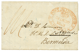 556 "destination BERMUDA" : 1823 Entire Letter From "NEW TOWN HOUSE" To "H.M.S SALISBURY" Redirected To "H.M.S ARGUS", B - Guernsey