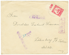 587 KIAUTSCHOU - DAIREN IJPO : 1914 4c Canc. SEEPOST + PAQUEBOT + 30Ctms Tax Marking On Envelope To GERMANY. Verso, DAIR - Kiautschou