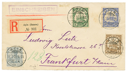 600 SAMOA : 1905 Mixt GERMANY 2pf "GERMANIA" + SAMOA 3pf + 5pf+ 20pf Canc. APIA On REGISTERED Envelope To GERMANY. Super - Samoa