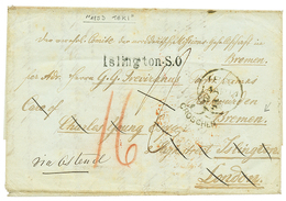 617 GOLD COAST - "TEKI Via BELGIUM To BREMEN" : 1853 ISLINGTON + "3 1/2 GROSCHEN" Tax Marking On Cover With Text Datelin - Costa D'Oro (...-1957)