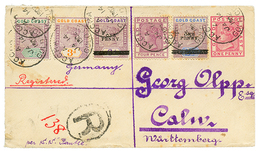 627 GOLD COAST : 1902 P.Stat 1d + Provisional ONE PENNY On 6d+ ONE PENNY On 2 1/2d + 1/2d+ 3d+ 4d Canc. ACCRA To WURTTEM - Goldküste (...-1957)