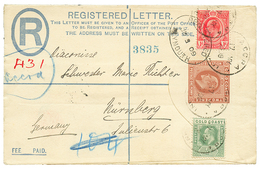 631 GOLD COAST : 1909 1/2d+ 1d Canc. ACCRA On REGISTERED LETTER (2d Brown) To GERMANY. Vf. - Goldküste (...-1957)