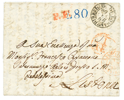 657 ITALY : 1844 ROMA + P.F + 480 Tax Marking + 1/A.E.D On Entire Letter From ROMA To PORTUGAL. Vf. - Unclassified