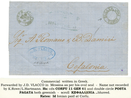 658 1861 POSTA PAGATA + CORFU On Entire Letter From MESSINA To CEPHALONIA IONIAN ILSLANDS. Vvf. - Unclassified