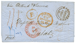 706 ROMANIA : 1855 AUS ENGLAND PER AACHEN FRANCO In Red + P. + MANCHESTER On Entire Letter To GALATZ. Verso, Transit PES - Other & Unclassified