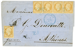 710 ROMANIA - French Post Office Of IBRAILA : 1865 10c(light Crease) + Strip Of 4 10c (rare) Canc. GC 5087 In Blue + IBR - Sonstige & Ohne Zuordnung