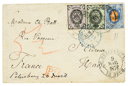 724 RUSSIA : 1872 3k + 5k WMK Vertical (n°20B) + 20k WMK Vertical (n°22B) On Envelope From ST PETERSBURG To FRANCE. Scar - Altri & Non Classificati