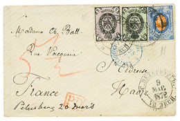 724 RUSSIA : 1872 3k + 5k WMK Vertical (n°20B) + 20k WMK Vertical (n°22B) On Envelope From ST PETERSBURG To FRANCE. Scar - Autres & Non Classés