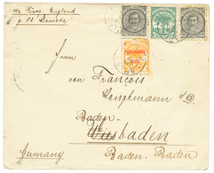 735 SAMOA : 1900 Mixt PALM 1/2d + 2 1/2d (x2)+ PROVISIONAL 2d Canc. APIA On Envelope To GERMANY. Vf. - Samoa