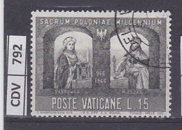 VATICANO, 1966	Millenario Cattolico Della Polonia, L. 15 Usato - Used Stamps