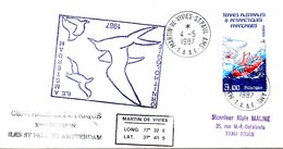 TAAF. Enveloppe Ayant Circulé En 1987. Mission Amsterdam/Ornithologie/Etude De L'atmosphère. - Forschungsprogramme