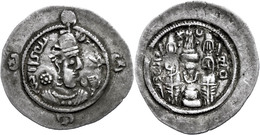 9 Sasaniden, Drachme (4,03g), 579-590, Hormizd IV.. Av: Büste Nach Rechts. Rev: Feueraltar Mit Zwei Assistenzfiguren, Ss - Grecques