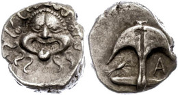 32 Apollonia Pontica, Drachme (3,32g), Ca. 5./4. Jhd. V. Chr.. Av: Gorgoneion. Rev: Anker, Links Krebs, Rechts "A". SNG  - Other & Unclassified