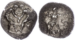 73 Selge, Stater (10,67g), Ca. 380-370 V. Chr. Av: Zwei Ringer. Rev: Schleuderer Nach Rechts, Zwischen Den Beinen Ein Be - Autres & Non Classés