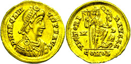 169 Arcadius, 383-408, Solius (4,45g), Mailand. Av: Büste Nach Rechts, Darum Umschrift. Rev: Stehender Kaiser Mit Labaru - Other & Unclassified