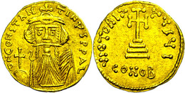 211 Constans II., Solidus (4,39g), 641-668, Konstantinopel. Av: Brustbild Mit Kreuzglobus Von Vorn, Darum Umschrift. Rev - Byzantines