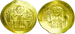 218 Michael VII. Dukas, 1071-1078, Elektron-Histamenon (4,44g), Konstantinopel. Av: Thronender Christus Von Vorn. Rev: B - Byzantines
